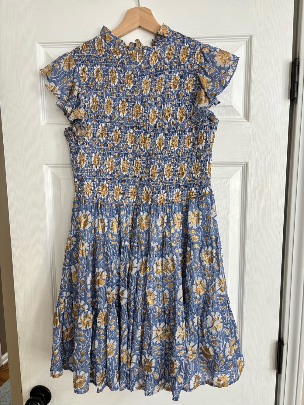 Oliphant Smocked Flirty Short Dress in Mughal Blue, Size XL - Picture 6 of 10